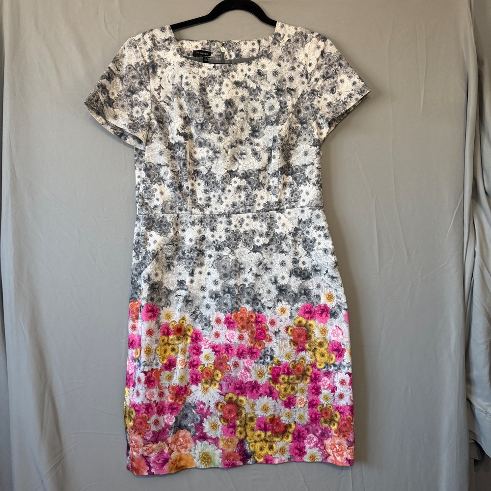 Talbots Womens Floral Sheath Dress 10 Ombre Garden Cap Sleeve Feminine Event